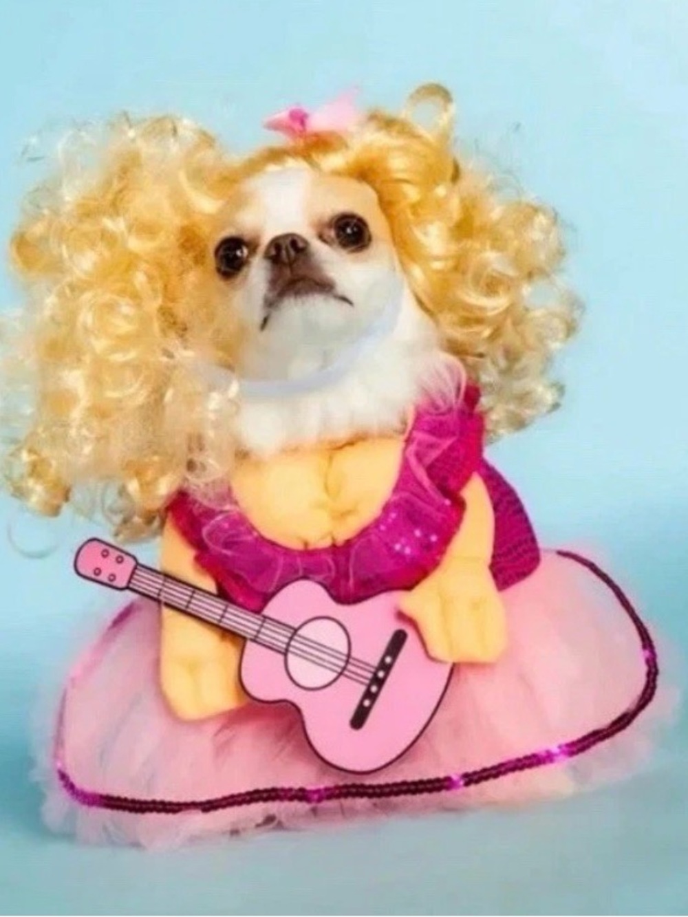 Doggy Parton, Dolly Dog Costume Pink Dress, Guitar & Set - M/L 15-20 Lbs